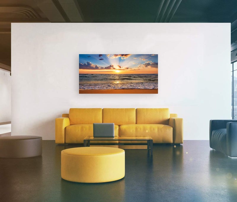 Muolunna BK1850 Wall Art Decor Large Canvas Print Picture Sunrise Ocean Beach Waves Scenery Modern Painting Artwork for Office Wall Decor Home Decoration Stretched and Framed Ready to Hang, 20x40inch - Image 3